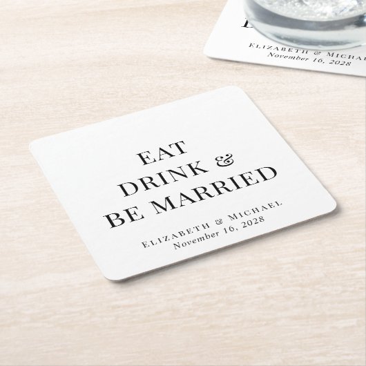 食べモダン結婚したBeの結婚飲み物 スクエアペーパーコースター (アングル)