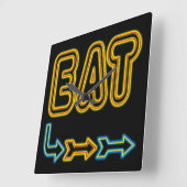 食べレトロネオンアートキッチンウォールクロック スクエア壁時計 (傾斜)