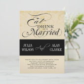 食べヴィンテージ、飲み物と結婚式結婚した招待 招待状 (スタンド正面)