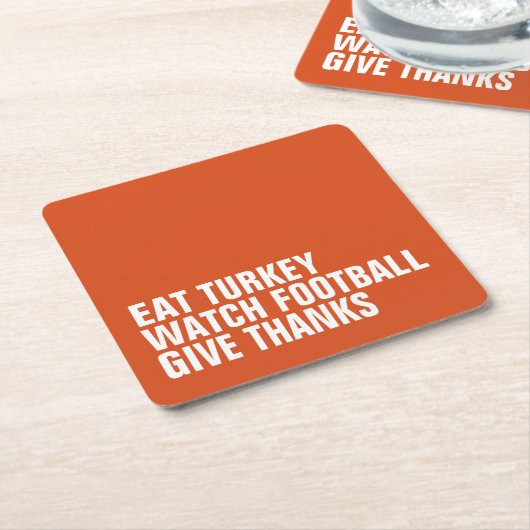 食べ与えサッカーの感謝してい時計 スクエアペーパーコースター (アングル)
