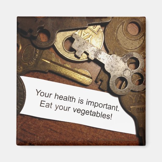 食べ健康それが重要なアンティーク鍵インスパイア マグネット (正面)