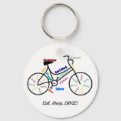 食べ寝ろ!おもしろいやる気を起こさせるのバイクもしくは自転車に乗る人 キーホルダー (正面)