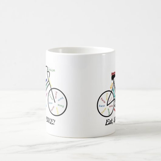 食べ寝ろ!おもしろいやる気を起こさせるのバイクもしくは自転車に乗る人 コーヒーマグカップ (中央)