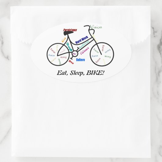 食べ寝ろ！おもしろいやる気を起こさせるのバイクもしくは自転車に乗る人 楕円形シール (バッグ)