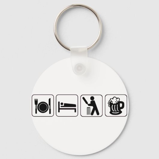 食べ寝クリケットやビール。おもしろいデザイン キーホルダー (正面)