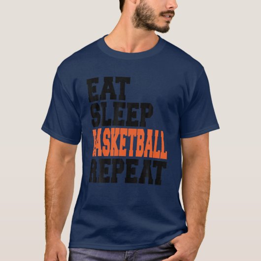 食べ寝付きバスケッおもしろいトプレーカッコいいト Tシャツ (正面)