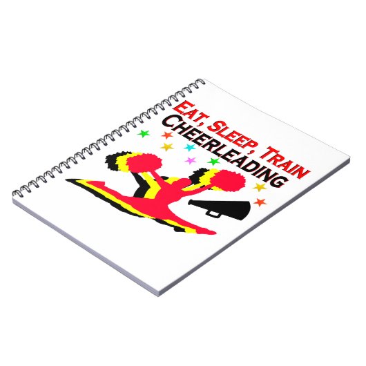 食べ寝列車チアリーティング赤デザイン ノートブック (左側)