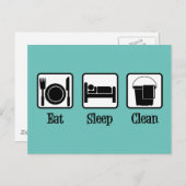 食べ寝洗いかわいいメイドサービスティール（緑がかった色）清掃 ポストカード (正面/裏面)