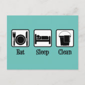食べ寝洗いかわいいメイドサービスティール（緑がかった色）清掃 ポストカード (正面)