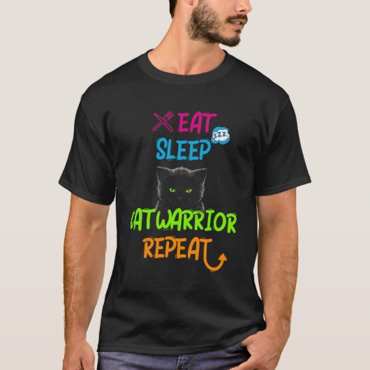 食べ寝猫戦士リピーター Tシャツ (正面)