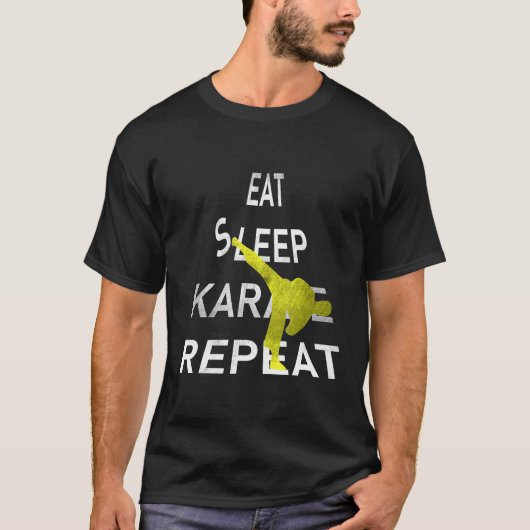 食べ寝空手リピート空手おもしろい引用文図 Tシャツ (正面)