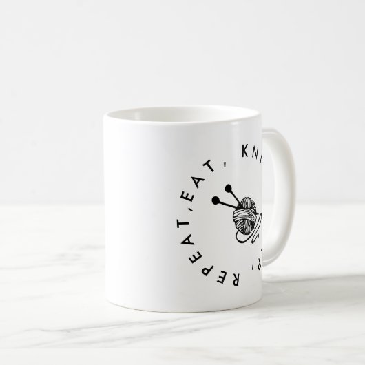 食べ寝編リピーター編み物針ギフト コーヒーマグカップ (正面右)