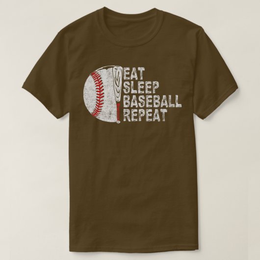 食べ寝野球リピートおもしろい選手 Tシャツ (デザイン正面)