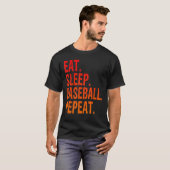 食べ寝野球リピートおもしろい選手 Tシャツ (正面フル)