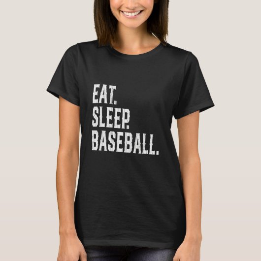 食べ寝野球リピートおもしろい選手 Tシャツ (正面)
