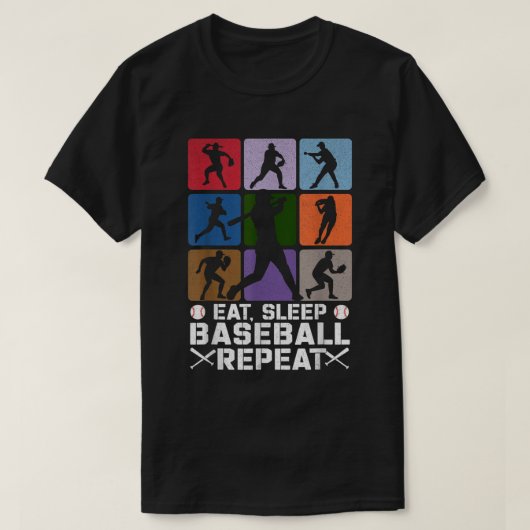 食べ寝野球リピート選手ファン Tシャツ (デザイン正面)