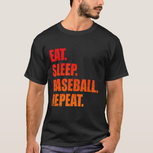 食べ寝野球リピート野球選手ベースボール Tシャツ (正面)