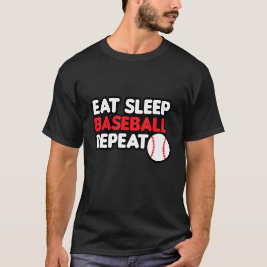 食べ寝野球リピート野球選手 Tシャツ (正面)
