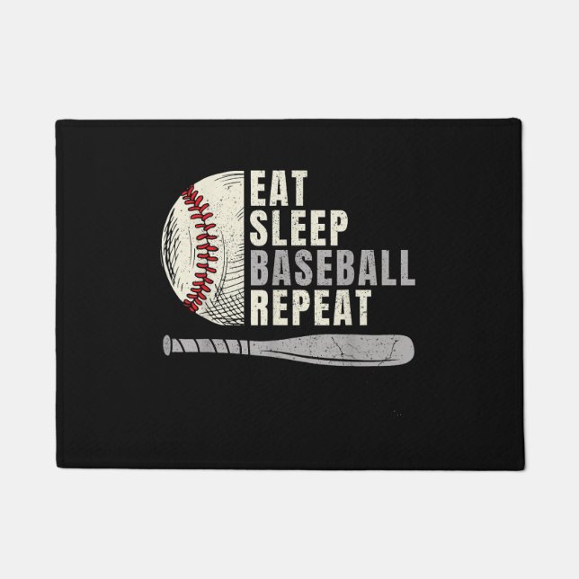 食べ寝野球中継おもしろい球選手 ドアマット (正面)