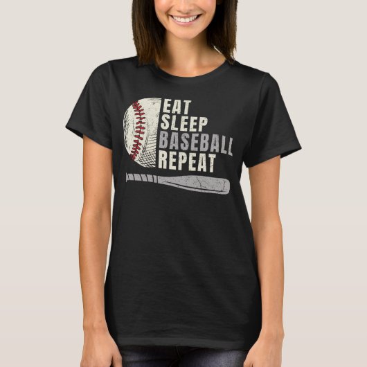 食べ寝野球中継おもしろい球選手 Tシャツ (正面)