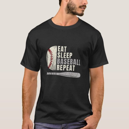 食べ寝野球中継おもしろい球選手 Tシャツ (正面)