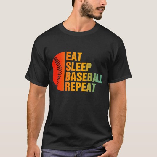 食べ寝野球中継選手 Tシャツ (正面)