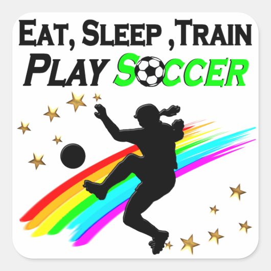 食べ寝電車のサッカー遊選手 スクエアシール (正面)