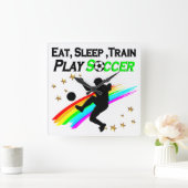 食べ寝電車のサッカー遊選手 スクエア壁時計 (ホーム)