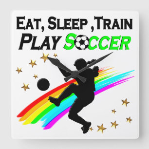 食べ寝電車のサッカー遊選手 スクエア壁時計