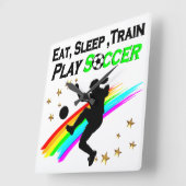 食べ寝電車のサッカー遊選手 スクエア壁時計 (傾斜)