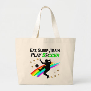 食べ寝電車のサッカー遊選手 ラージトートバッグ