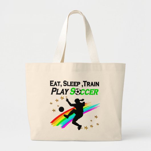 食べ寝電車のサッカー遊選手 ラージトートバッグ (正面)