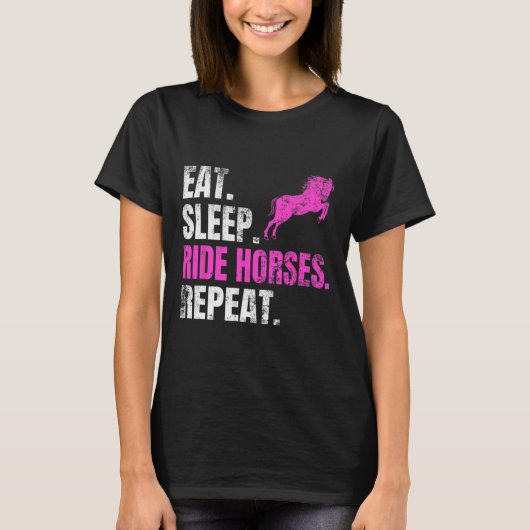 食べ寝馬乗馬の愛を繰り返す Tシャツ (正面)