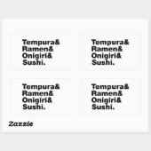 食べ日本の物てんぷら&ラーメン&おにぎり&寿司。 長方形シール (シート)