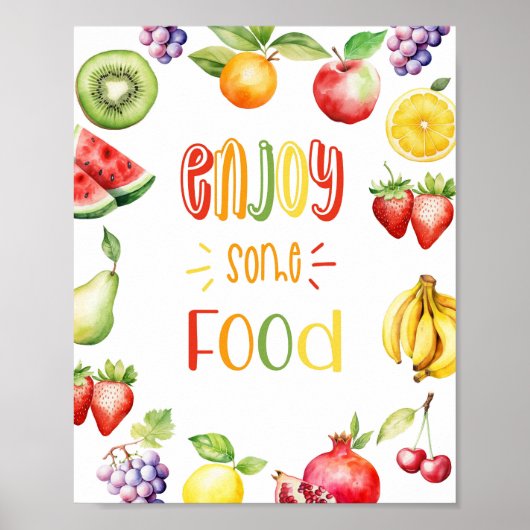 食べ楽しむ物2枚のフルーティ誕生日 ポスター (正面)