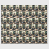 食べ物が空っぽの器で待っている太った猫 ラッピングペーパー (フラット)