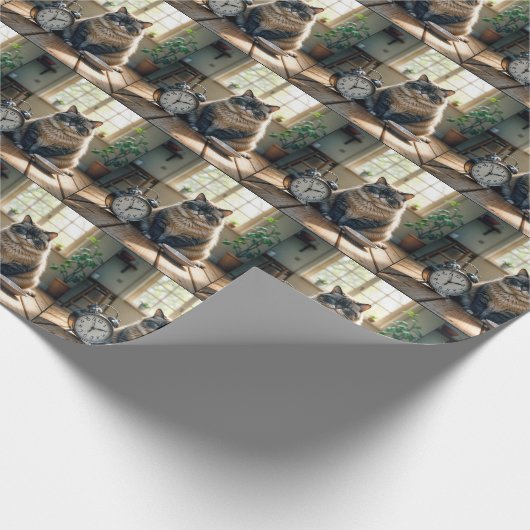 食べ物が空っぽの器で待っている太った猫 ラッピングペーパー (角)