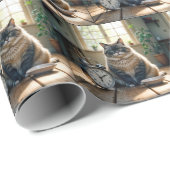 食べ物が空っぽの器で待っている太った猫 ラッピングペーパー (ロールコーナー)