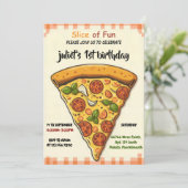 食べ物が詰まった男の子の10代の子ピザ最初の誕生日 招待状 (スタンド正面)