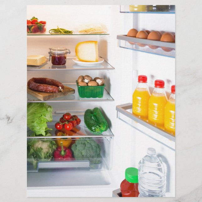 食べ物でいっぱいのオープン冷蔵庫 (正面)