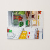 食べ物でいっぱいのオープン冷蔵庫 ジグソーパズル (横)