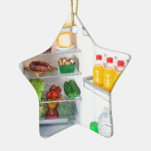 食べ物でいっぱいのオープン冷蔵庫 セラミックオーナメント (左)