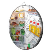 食べ物でいっぱいのオープン冷蔵庫 ダーツボード (正面右)