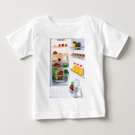 食べ物でいっぱいのオープン冷蔵庫 ベビーTシャツ (正面)