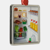 食べ物でいっぱいのオープン冷蔵庫 メタルオーナメント (右)