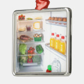 食べ物でいっぱいのオープン冷蔵庫 メタルオーナメント (左)