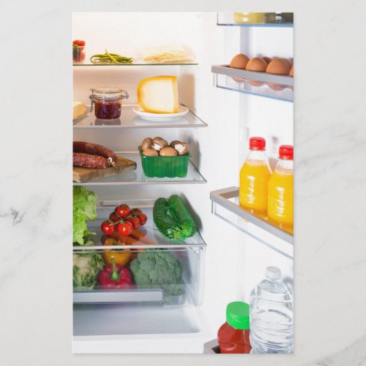 食べ物でいっぱいのオープン冷蔵庫 便箋 (正面)