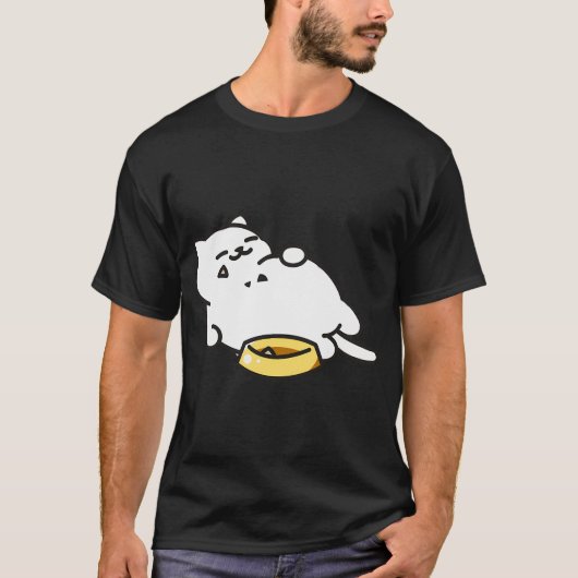 食べ物でいっぱいの白猫 Tシャツ (正面)