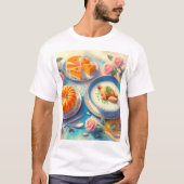 食べ物とケーキを載せたテーブル Tシャツ (正面)