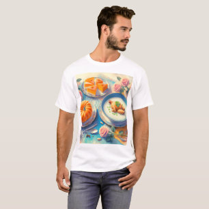 食べ物とケーキを載せたテーブル Tシャツ